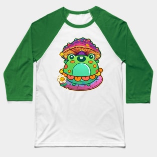 Adorable magical frog under mushroom umbrella Baseball T-Shirt